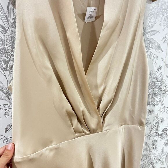 Banana Republic Beige Champagne Satin Midi Sleeveless Cocktail Party Dress Sz 12 - Picture 5 of 15